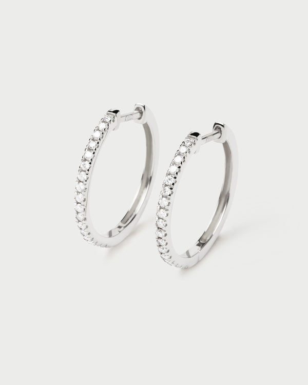 PDPAOLA Diamonds and White Gold Eternity Medium Hoops