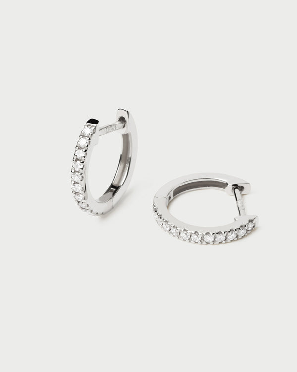 PDPAOLA Diamonds and White Gold Eternity Mini Hoops