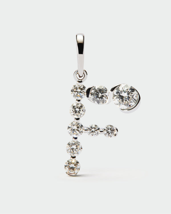 PDPAOLA Diamonds and white gold F initial pendant