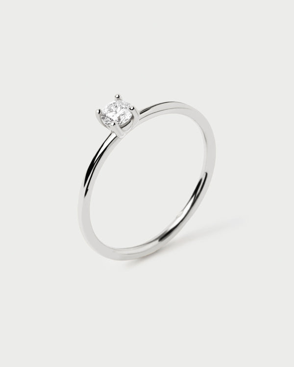 PDPAOLA Diamonds and White Gold Solitaire Medium Ring