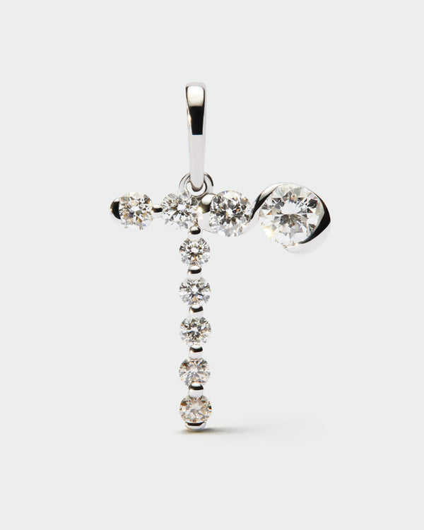 PDPAOLA Diamonds and white gold T initial pendant