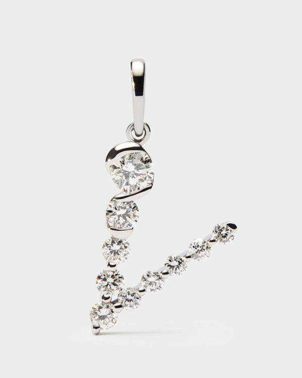PDPAOLA Diamonds and white gold V initial pendant