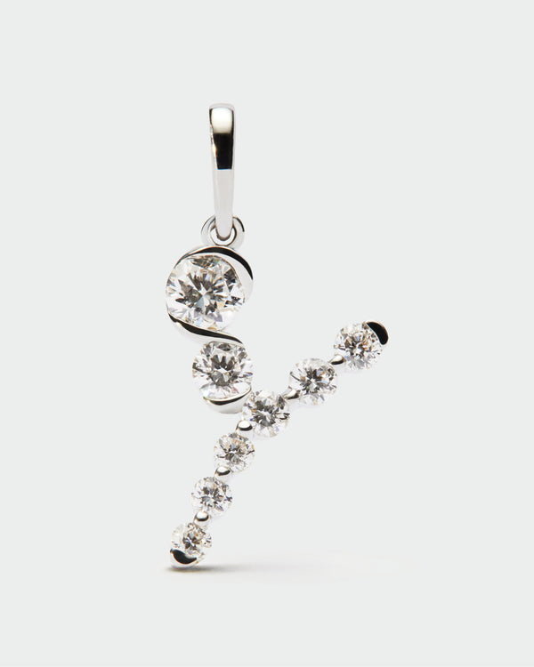 PDPAOLA Diamonds and white gold Y initial pendant